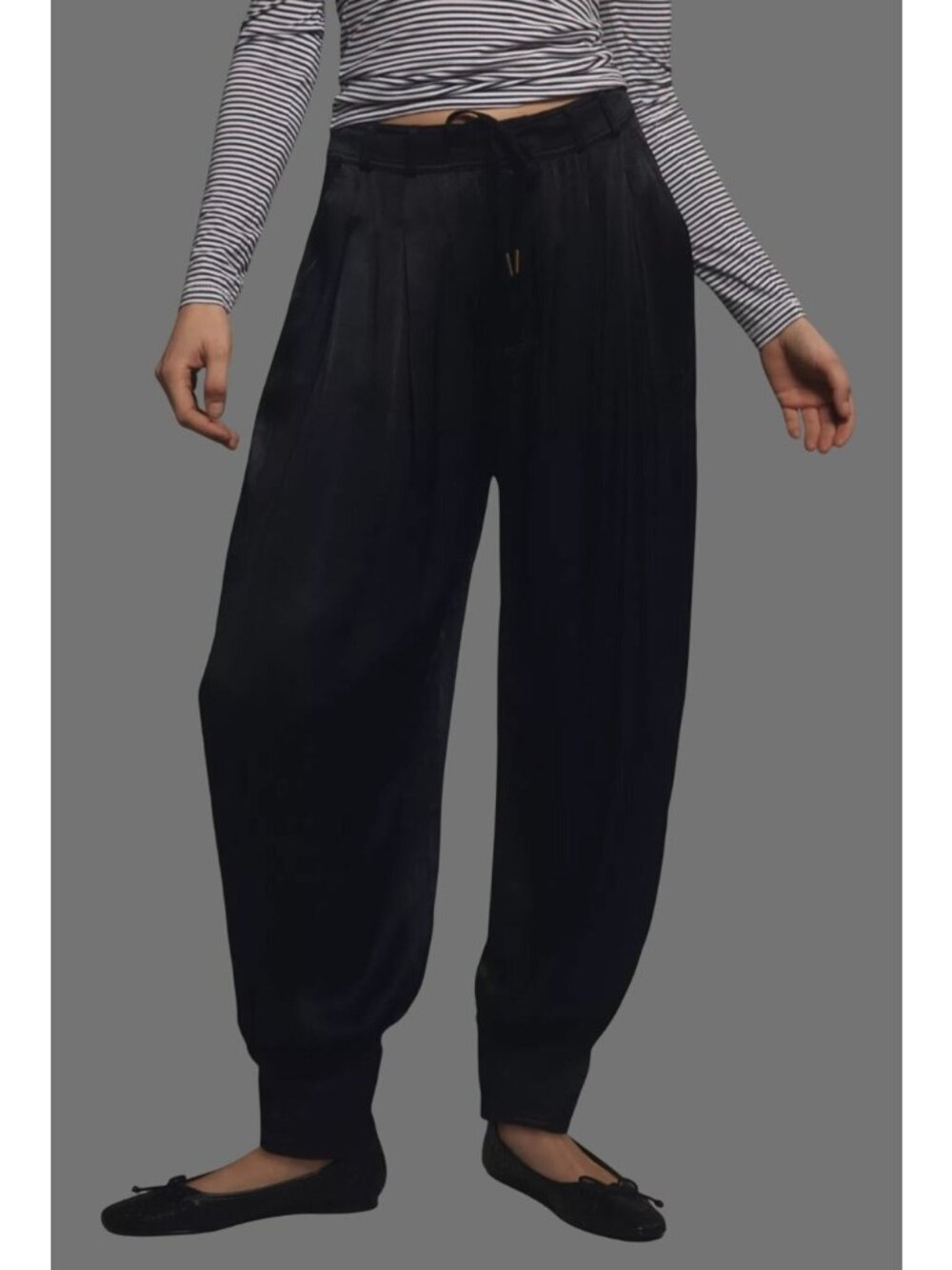 NEW Anthropologie Silky Barrel Pants Cuffed Ankle High-Rise Black Pull-On Medium
